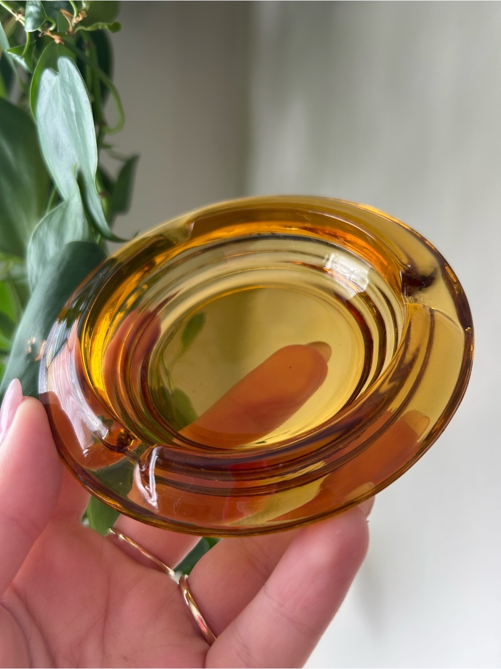 Vintage Amber Glass Ashtray - Vintage Orange Glass Accent
